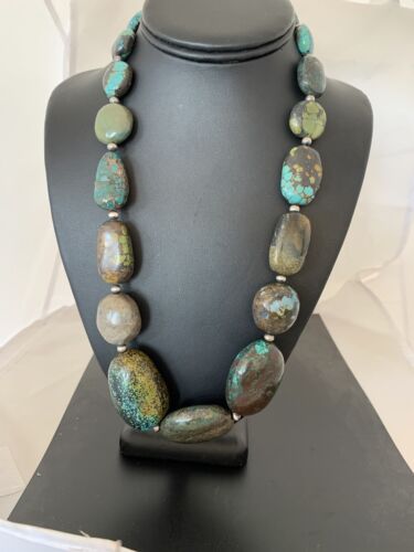 Navajo Graduated Sterling Silver Natural Blue Nugget Turquoise Necklace | Authentic Native American | 22" | 624