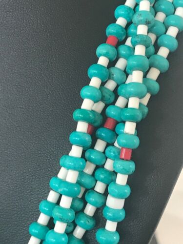 Men's Pueblo Santo Domingo 5-Strand Turquoise Coral Necklace | Sterling Silver | Native American Handmade | 8450