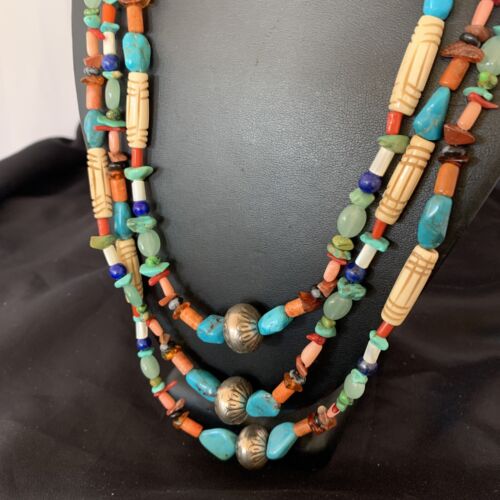 Native American Santo Domingo Turquoise Bead Necklace | Pearl Accents | 10377