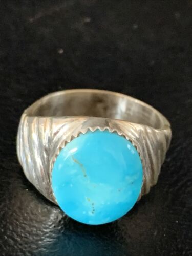Navajo Blue Kingman Turquoise Ring | Sterling Silver | Sz 9 | Authentic Native American Handmade | 14155