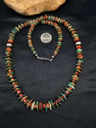Navajo Green Turquoise Necklace | Sterling Silver | Authentic Native American | 28" Graduated | 3070