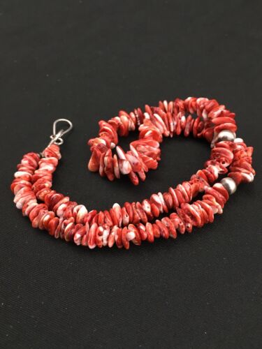 Navajo Red Spiny Oyster Necklace | Sterling Silver | Authentic Native American | 18" | 4767