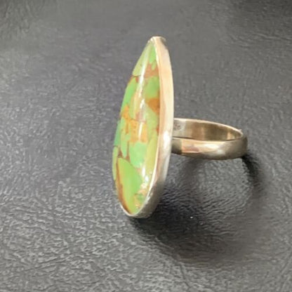 Adjustable Navajo Green Mojave Turquoise Ring | Sterling Silver | Sz 8 | 11721