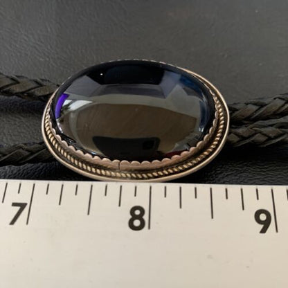 Men's Black Onyx Bolo Tie | Navajo Sterling Silver | Authentic Native American Handmade | 12609
