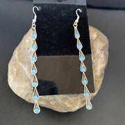 Navajo Green Turquoise Dangle Earrings | Sterling Silver | 3" Long | Authentic Native American Handmade | 12120