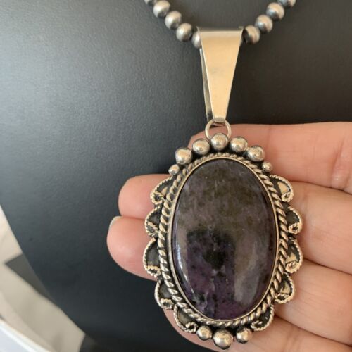 Men's Navajo Pearls Necklace | Sterling Silver Purple Sugilite Pendant | Authentic Native American | 1535