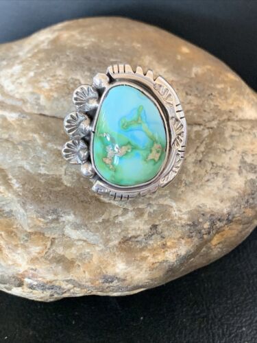 Navajo Green Sonoran Turquoise Ring | Sterling Silver | Sz 10.5 | Authentic Native American Handmade | 10423