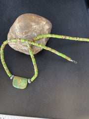 Navajo Green Gaspeite Turquoise Pendant | Sterling Silver | Authentic Native American Handmade | 13917