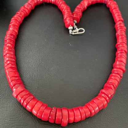 Native American Navajo Red Coral Bead Necklace | Sterling Silver | Authentic Handmade | 20" | 11873 - Masha USA