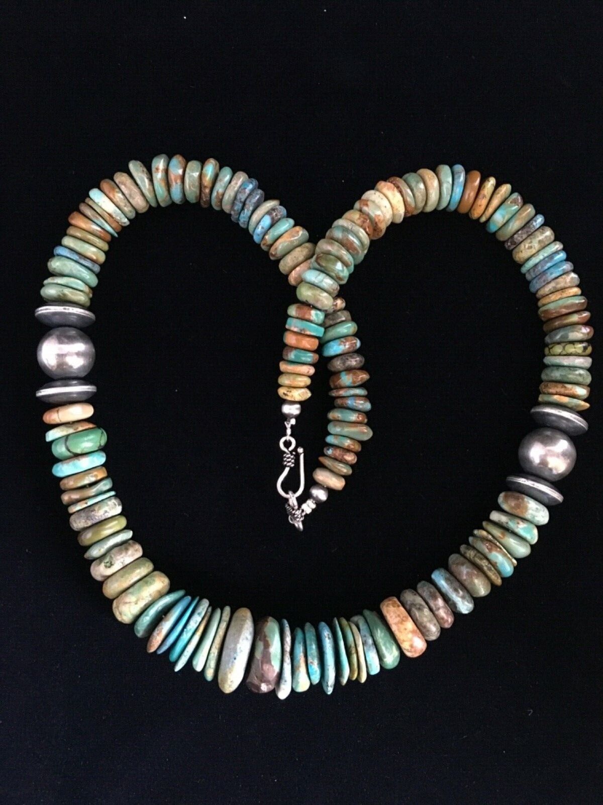 Authentic Native American Navajo Graduated Green Turquoise Necklace | Sterling Silver | 20"
