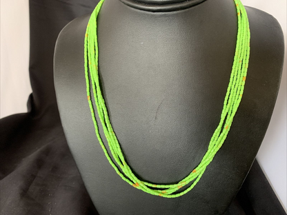 Native American Green Gaspeite Rice Heishi Necklace | 5 Strand | Sterling Silver | 20" | 12928