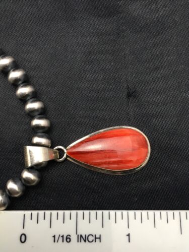 Navajo Red Spiny Oyster Pendant Necklace | Sterling Silver | Authentic Native American Handmade | 4412