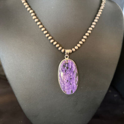 Navajo Pearls Purple Charoite Pendant Necklace | Sterling Silver | Authentic Native American Handmade | 14463
