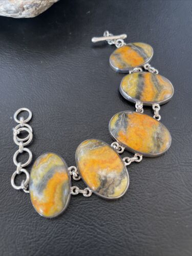 Navajo Bumblebee Jasper Link Bracelet | Sterling Silver | 7.5" | Authentic Native American Handmade | 10285