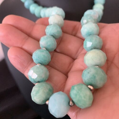 Navajo Chunky Amazonite Bead Necklace | Sterling Silver Pearls | 20" | Authentic Native American Handmade | 13411