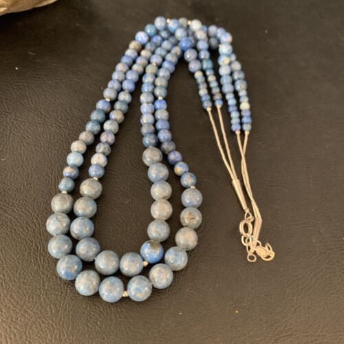 Native American Denim Lapis Bead Necklace | Sterling Silver | 21" | 2028