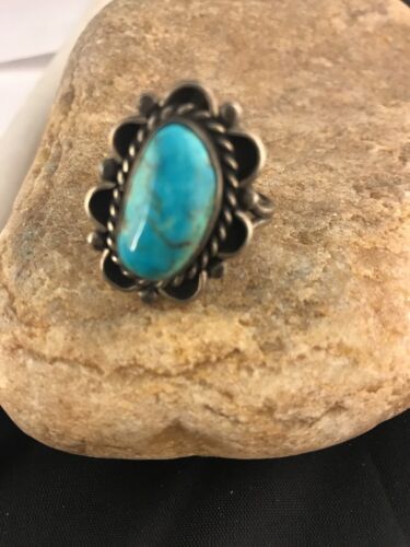Vintage Navajo Southwestern Turquoise Ring | Handmade Sterling Silver Sz 8.5 | Native American | 3441
