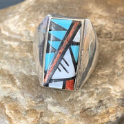 XL Zuni Men's Spiny Blue Turquoise Inlay Ring | Sterling Silver | Sz 15 | 12427