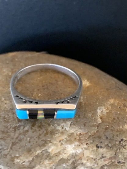 Native American Navajo Blue Lapis Turquoise Opal Inlay Ring | Sz 6 | 11145 - Masha USA