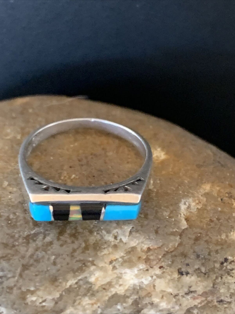 Native American Navajo Blue Lapis Turquoise Opal Inlay Ring Sz 6 11145 Gift Sale
