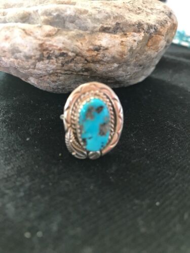 Native American Navajo Kingman Turquoise Ring | Sterling Silver | Sz 8