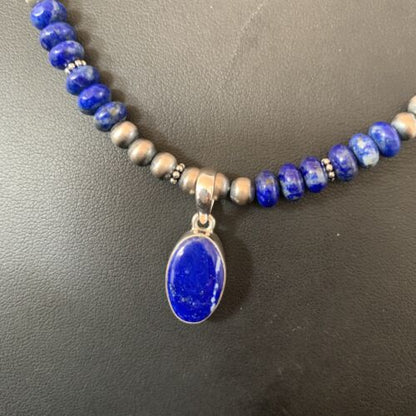 Native American Navajo Blue Lapis Pendant Necklace | Sterling Silver | Authentic Handmade | 11667 - Masha USA