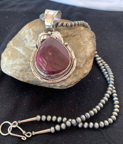 Southwestern Sterling Silver Navajo Pearls Pendant | Purple Spiny Oyster | Authentic Native American Handmade | 803