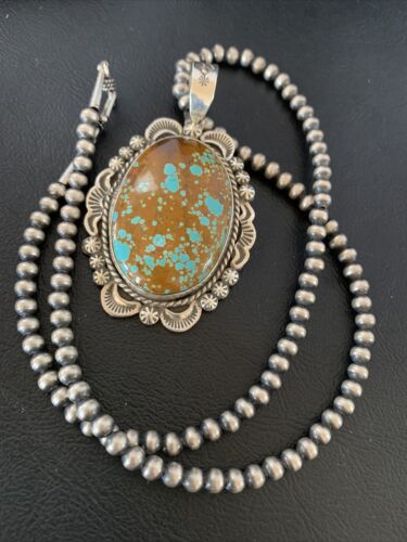 Navajo Blue #8 Turquoise Pendant Necklace | Sterling Silver | Authentic Native American Handmade | 10229