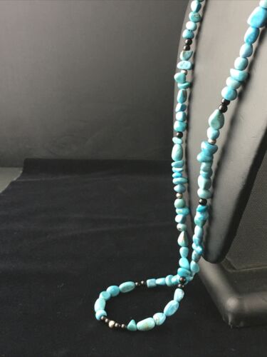 Southwestern | Blue Nugget Turquoise Onyx Necklace | Sterling Silver | 19" | 10021