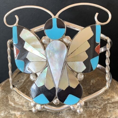 Zuni Butterfly Cuff Bracelet | Turquoise, Mother of Pearl, Onyx | Sterling Silver | 12835