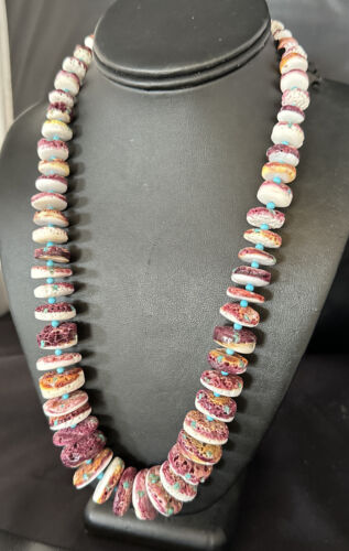 Navajo Purple Spiny Oyster & Blue Turquoise Necklace | Sterling Silver | 22" | Authentic Native American | 14726