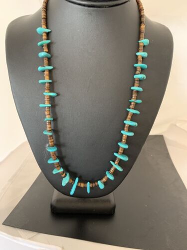 Navajo Blue Turquoise Bone Bead Necklace | Sterling Silver | 20" | Authentic Native American Handmade | 00302