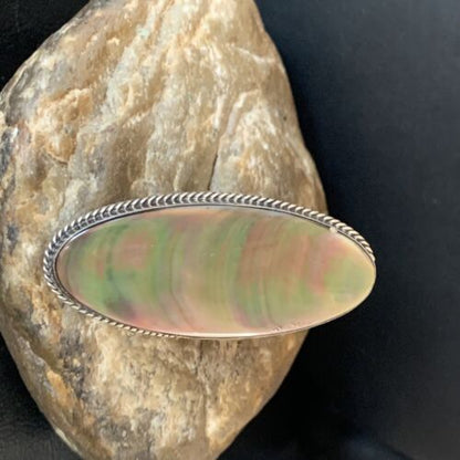Native American Green Mother of Pearl Inlay Ring | Navajo Sterling Silver | Sz 7.5 | 12939
