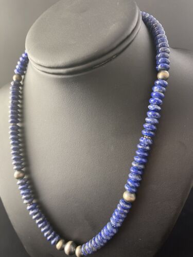 Native American Men's Lapis Lazuli Strand Necklace | Sterling Silver | 18" | 1757