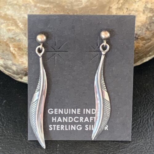 Old Pawn Southwestern Sterling Silver Dangle Feather Earrings | 1" | 12988