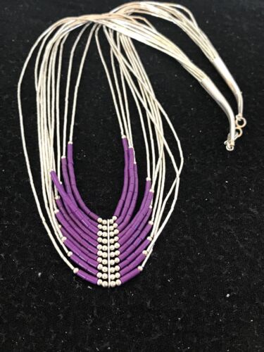 Sugilite Liquid Silver Heishi Necklace | 10 Strand | Sterling Tubes | 12297