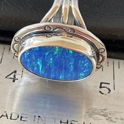 Native American Women's Navajo Blue Opal Ring | Sterling Silver | Sz 6 | 10309