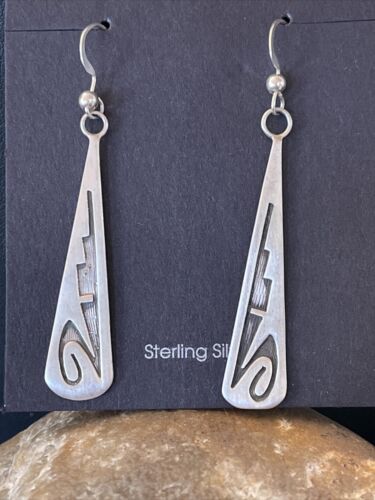 Native American Hopi Sterling Silver Dangle Earrings | Handmade | 01507