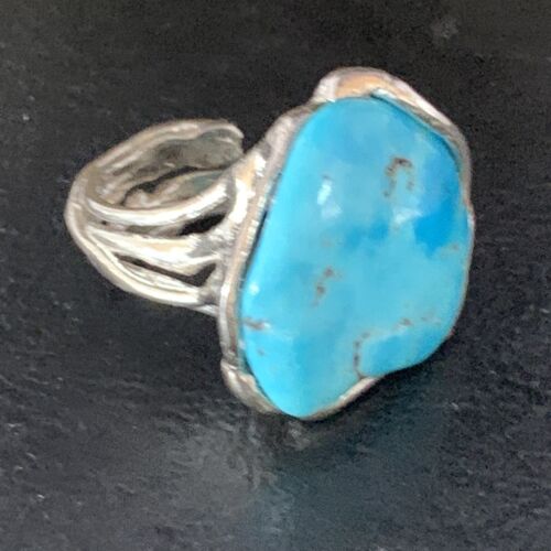 Navajo Blue Kingman Turquoise Ring | Sterling Silver | Sz 8 | Authentic Native American Handmade | 13542