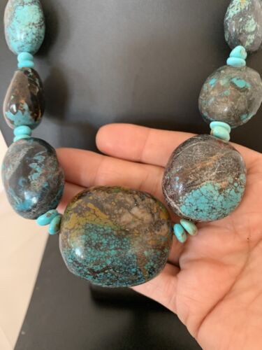 Navajo Graduated Sterling Silver Natural Blue Nugget Turquoise Necklace | Authentic Native American | 20" | 00626