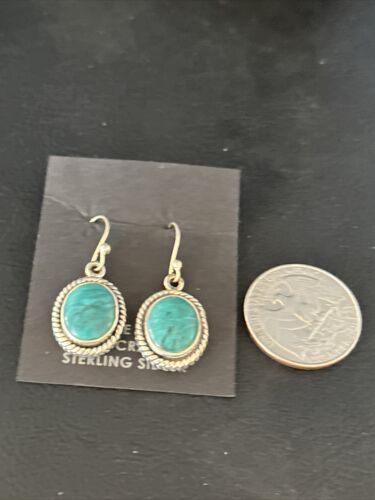 Navajo Blue Turquoise Dangle Earrings | Sterling Silver | 1" | Authentic Native American Handmade | 14772