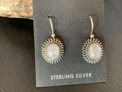 Navajo White Quartz Dangle Earrings | Sterling Silver | 1" | Authentic Native American Handmade | 13042