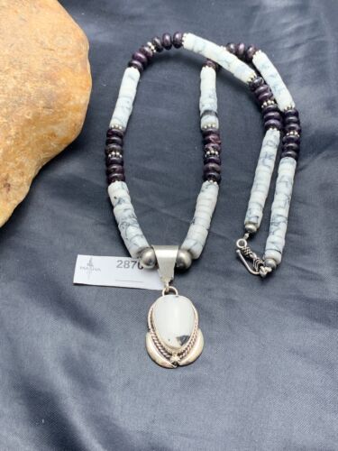 Navajo Purple Sugilite Howlite Bead Necklace | Sterling Silver | 22" | Authentic Native American Handmade | 2870