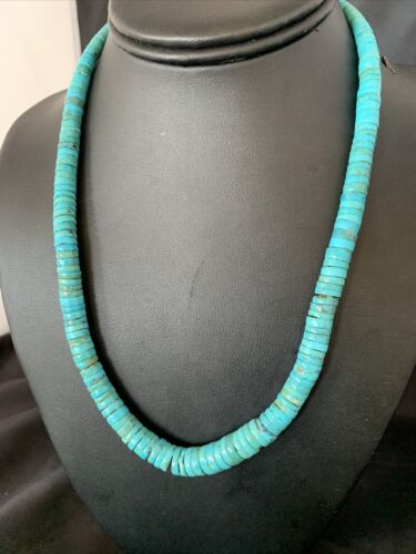 Authentic Native American Navajo Turquoise Heishi Necklace | Sterling Silver Graduated Navajo Pearls | 19" | 13214