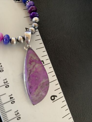 Navajo Pearl Necklace with Purple Sugilite Pendant | Sterling Silver | Authentic Native American Handmade | 11745