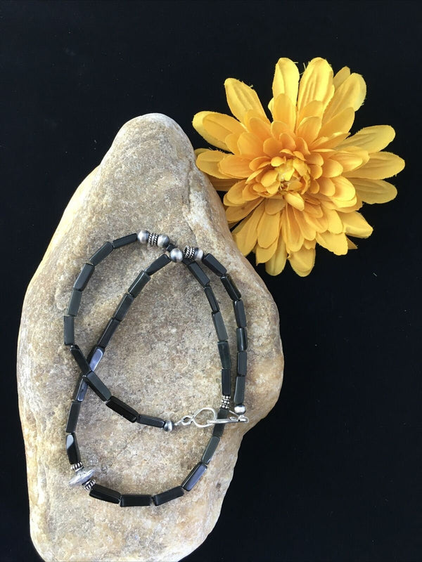 Native American Navajo Black Onyx Bead Necklace | 18" | Authentic Handmade | 10003