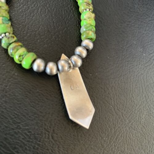 Navajo Green Gaspeite Turquoise Inlay Pendant | Sterling Silver | Authentic Native American Handmade | 13269