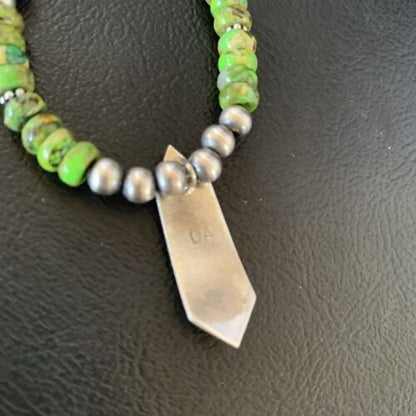 Navajo Green Gaspeite Turquoise Inlay Pendant | Sterling Silver | Authentic Native American Handmade | 13269