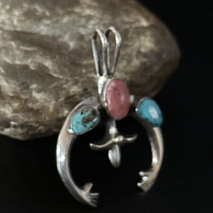 Navajo Blue Turquoise Purple Spiny Naja Pendant | Sterling Silver | Authentic Native American Handmade | 14672