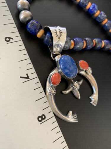 Navajo Native American Blue Lapis Spiny Oyster Naja Pendant | Sterling Silver | 11495
